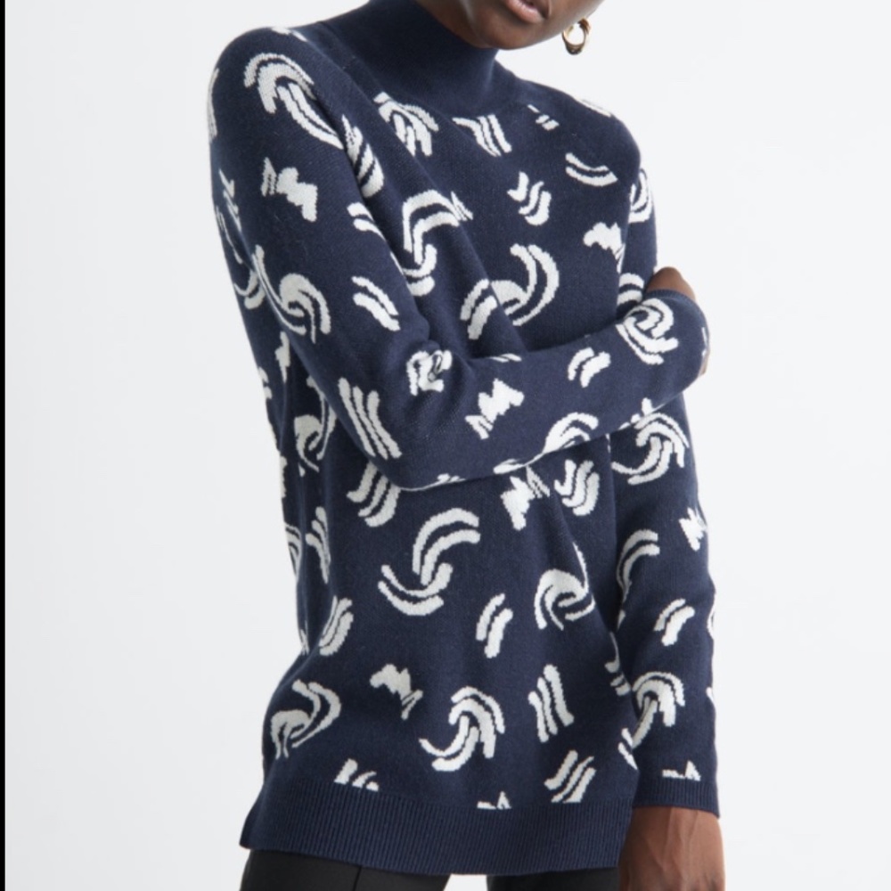 & Other Stories || dark blue mock neck knit wool & alpaca sweater